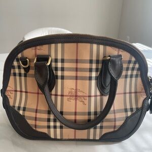 Burberry Tan and Black Satchel with Iconic Check Pattern